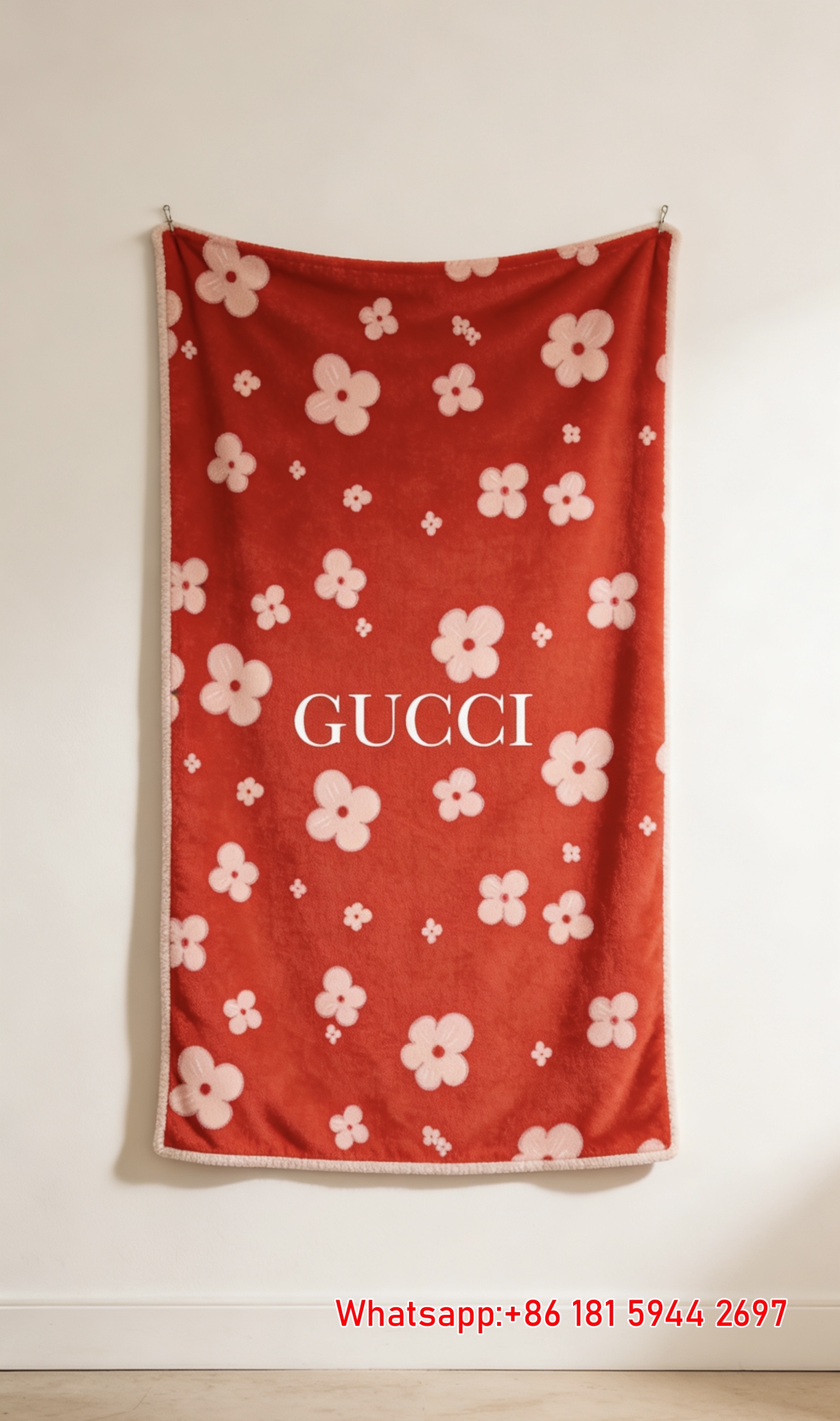 Gucci Red Floral Flannel Blanket Wall Hanging throw blanket IMG_2405
